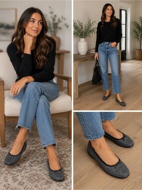 Eileen Fisher ballet flats featuring a‎ subtle glitter finish & Bow Detail 7.5
